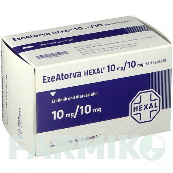ЕЗЕАТОРВА (EZEATORVA) 10 мг/10 мг капсули 100 шт - Аторвастатин, Езетиміб HEXAL