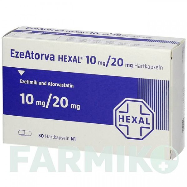 ЕЗЕАТОРВА (EZEATORVA) 10 мг/20 мг капсули 30 шт - Аторвастатин, Езетиміб HEXAL