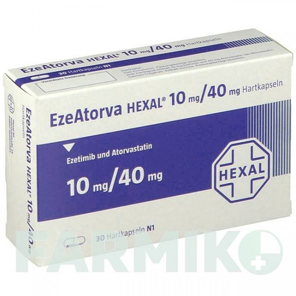 ЕЗЕАТОРВА (EZEATORVA) 10 мг/40 мг капсули 30 шт - Аторвастатин, Езетиміб HEXAL