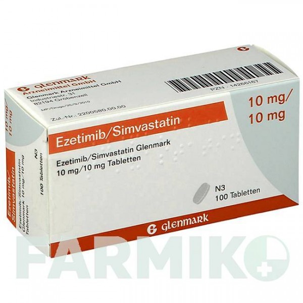 ЕЗЕТИМІБ (EZETIMIB) 10 мг/10 мг таблетки 100 шт - Симвастатин, Езетиміб GLENMARK