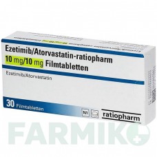 ЭЗЕТИМИБ (EZETIMIB) 10 мг/10 мг таблетки 30 шт - Аторвастатин, Эзетимиб RATIOPHARM