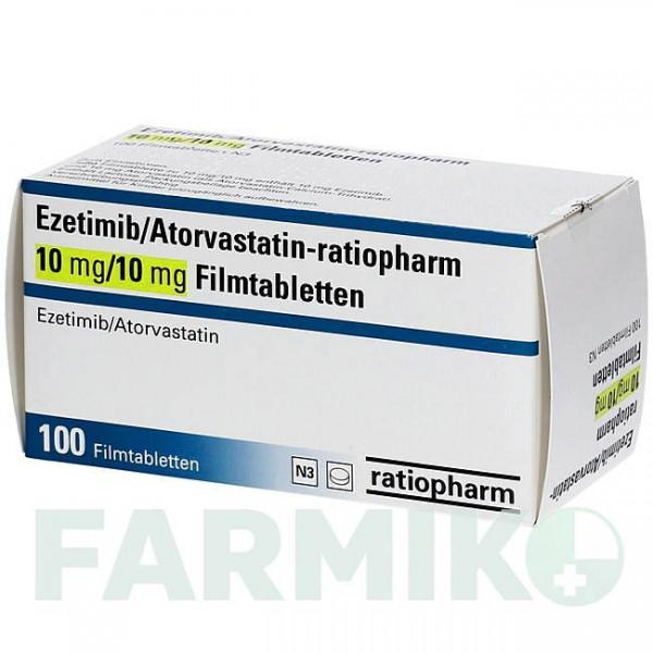 ЕЗЕТИМІБ (EZETIMIB) 10 мг/10 мг таблетки 100 шт - Аторвастатин, Езетиміб RATIOPHARM