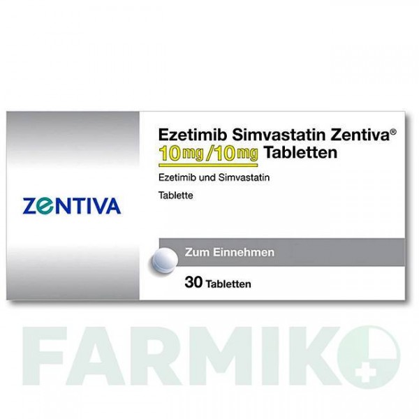 ЕЗЕТИМІБ (EZETIMIB) 10 мг/10 мг таблетки 30 шт - Симвастатин, Езетиміб ZENTIVA
