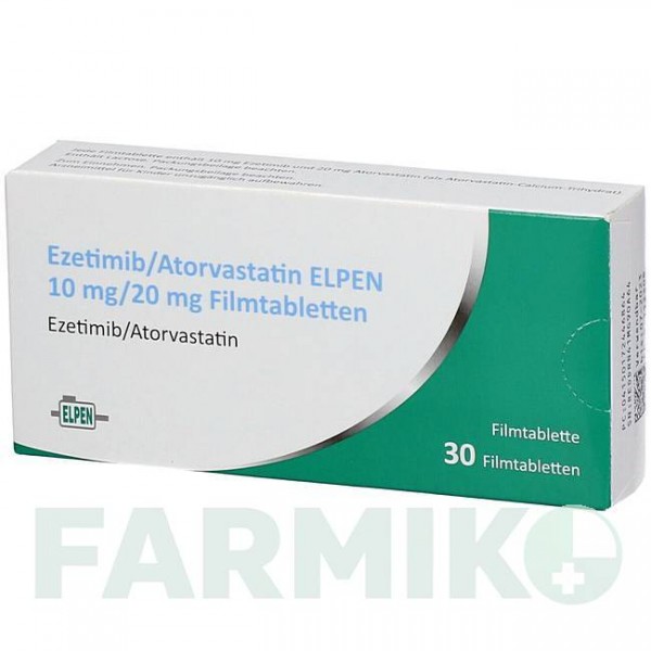 ЕЗЕТИМІБ (EZETIMIB) 10 мг/20 мг таблетки 30 шт - Аторвастатин, Езетиміб ELPEN PHARMACEUTICAL