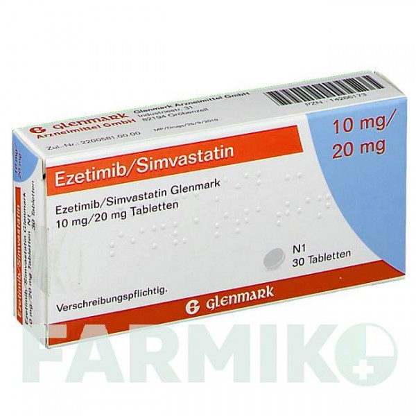 ЕЗЕТИМІБ (EZETIMIB) 10 мг/20 мг таблетки 30 шт - Симвастатин, Езетиміб GLENMARK