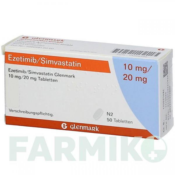 ЕЗЕТИМІБ (EZETIMIB) 10 мг/20 мг таблетки 50 шт - Симвастатин, Езетиміб GLENMARK