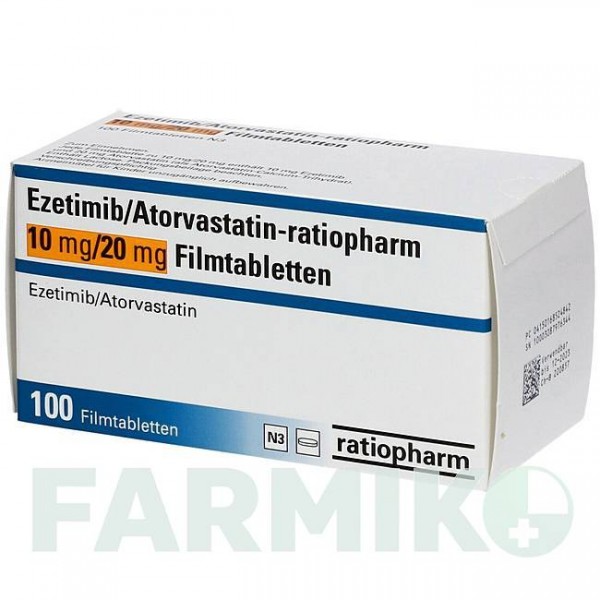 ЕЗЕТИМІБ (EZETIMIB) 10 мг/20 мг таблетки 30 шт - Аторвастатин, Езетиміб RATIOPHARM
