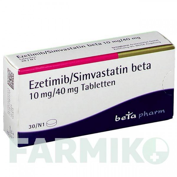 ЭЗЕТИМИБ (EZETIMIB) 10 мг/40 мг таблетки 30 шт - Симвастатин, Эзетимиб BETAPHARM