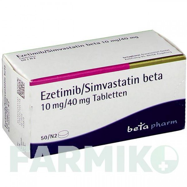 ЭЗЕТИМИБ (EZETIMIB) 10 мг/40 мг таблетки 50 шт - Симвастатин, Эзетимиб BETAPHARM