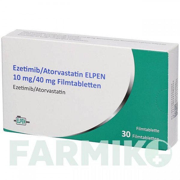 ЕЗЕТИМІБ (EZETIMIB) 10 мг/40 мг таблетки 30 шт - Аторвастатин, Езетиміб ELPEN PHARMACEUTICAL