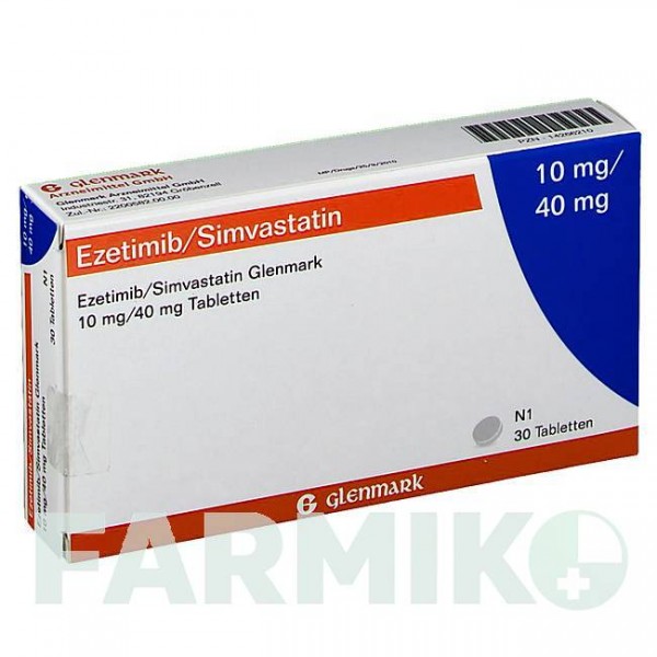 ЕЗЕТИМІБ (EZETIMIB) 10 мг/40 мг таблетки 30 шт - Симвастатин, Езетиміб GLENMARK