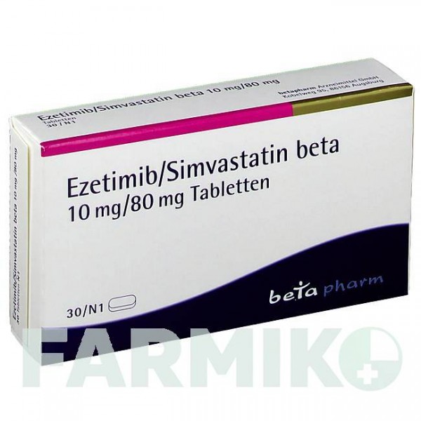 ЭЗЕТИМИБ (EZETIMIB) 10 мг/80 мг таблетки 30 шт - Симвастатин, Эзетимиб BETAPHARM