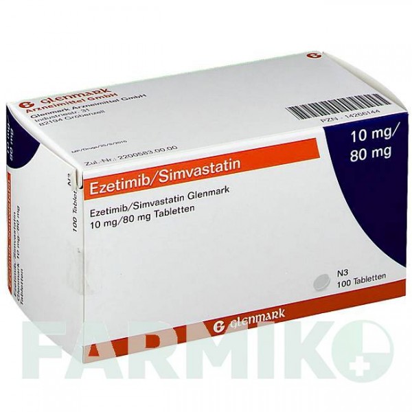 ЕЗЕТИМІБ (EZETIMIB) 10 мг/80 мг таблетки 100 шт - Симвастатин, Езетиміб GLENMARK