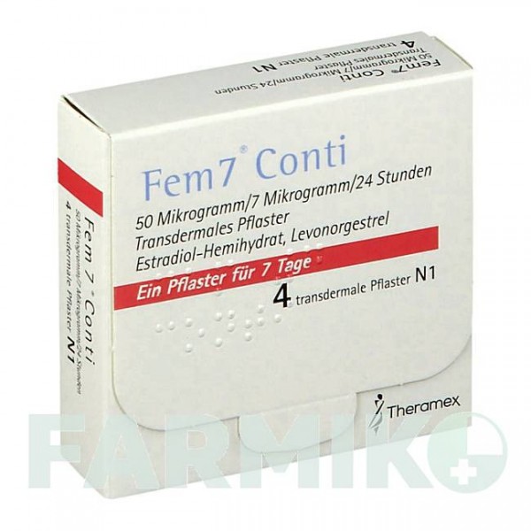 ФЕМ7 (FEM7) 50 мкг/7 мкг/24 год пластир 4 шт - Левоноргестрел, Естроген THERAMEX
