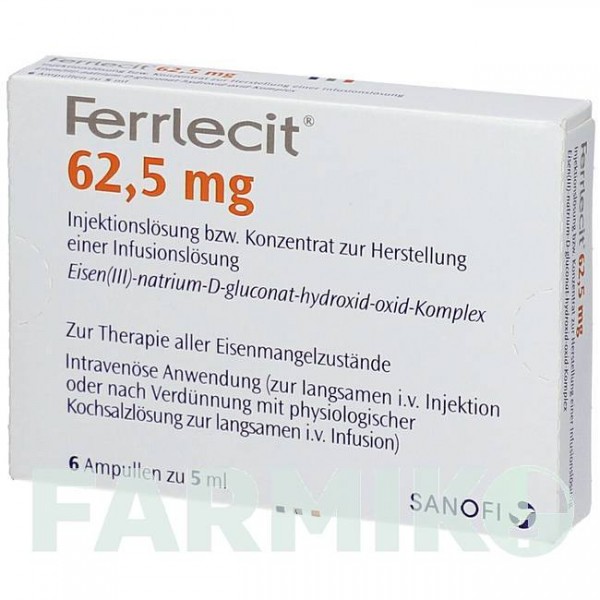 ФЕРРЛЕЦИТ (FERRLECIT) 62,5 мг ампулы 6x5 мл - Железо (III) комплекс глюконата натрия PHARMA GERKE