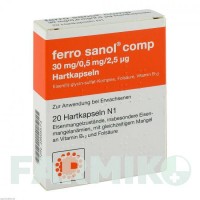 ФЕРРО САНОЛ (FERRO SANOL) капсулы 20 шт - Железо, Витамин B12 (Цианокобаламин), Фолиевая кислота UCB PHARMA