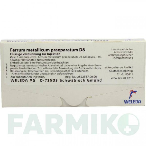 ФЕРРУМ МЕТАЛЛИКУМ (FERRUM METALLICUM) D 8 ампулы 8x1 мл - Гомеопатия WELEDA