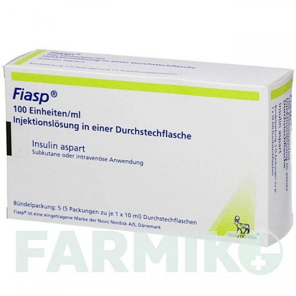 ФІАСП (FIASP) 100 ОД/мл флакон 5x1x10 мл - Інсулін аспарт EMRA-MED