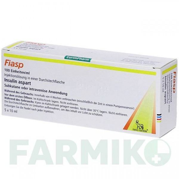 ФІАСП (FIASP) 100 ОД/мл флакон 5x1x10 мл - Інсулін аспарт EURIMPHARM