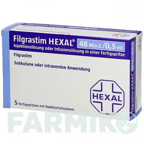 ФІЛГРАСТИМ (FILGRASTIM) 48 ОД/0,5 мл шприци 5 шт - Філграстим HEXAL