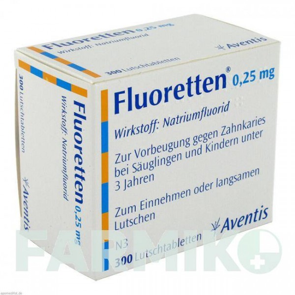 ФЛУОРЕТТЕН (FLUORETTEN) 0,25 мг таблетки 300 шт - Фторид натрия ZENTIVA
