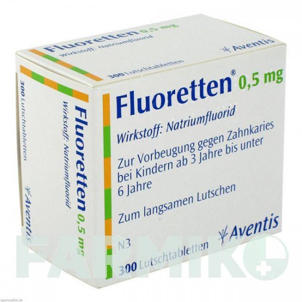 ФЛУОРЕТТЕН (FLUORETTEN) 0,5 мг таблетки 300 шт - Фторид натрия ZENTIVA