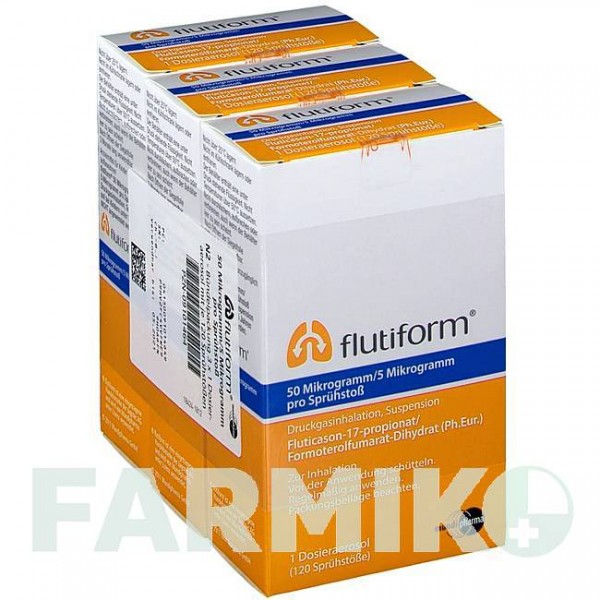 ФЛУТИФОРМ (FLUTIFORM) 50 мкг/5 мкг 3 х 120 доз аерозоль 3 шт - Формотерол, Флутиказон MUNDIPHARMA