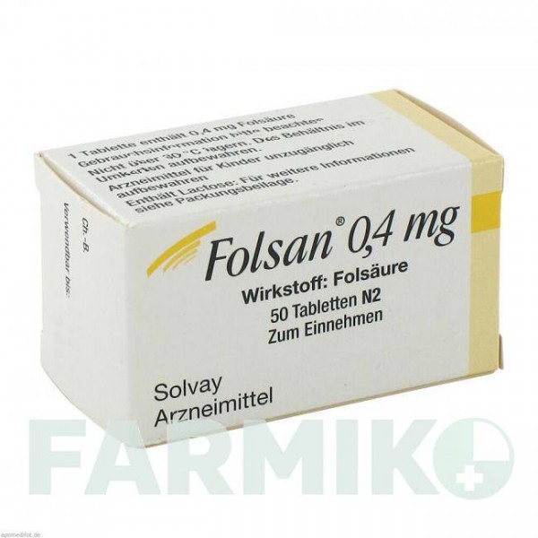 ФОЛСАН (FOLSAN) 0,4 мг таблетки 50 шт - Фолієва кислота TEOFARMA