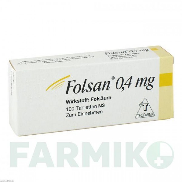 ФОЛСАН (FOLSAN) 0,4 мг таблетки 100 шт - Фолиевая кислота TEOFARMA