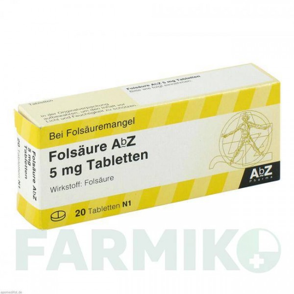 ФОЛСАУР (FOLSAURE) 5 мг таблетки 20 шт - Фолиевая кислота ABZ PHARMA