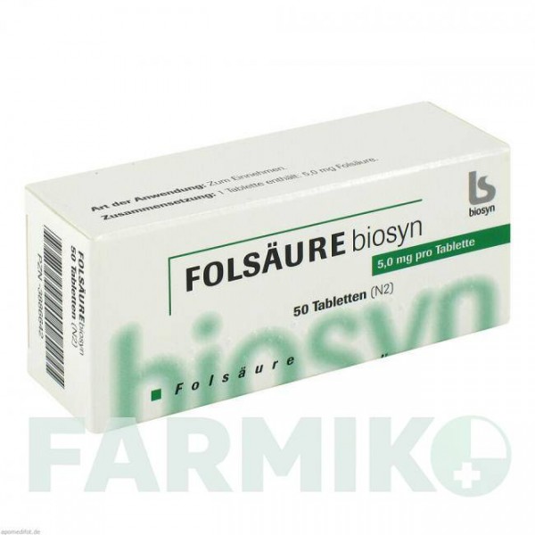 ФОЛСАУР (FOLSAURE) 5 мг таблетки 50 шт - Фолиевая кислота BIOSYN