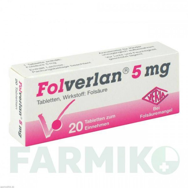 ФОЛВЕРЛАН (FOLVERLAN) 5 мг таблетки 20 шт - Фолиевая кислота VERLA-PHARM