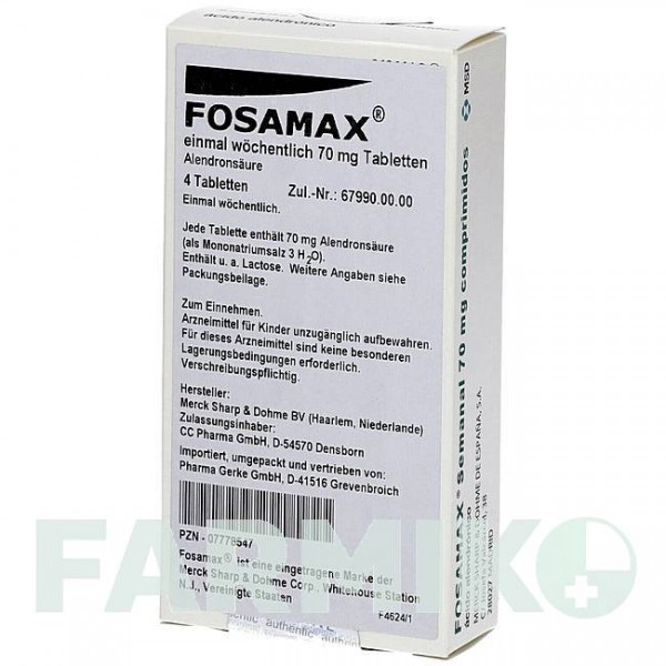 ФОСАМАКС (FOSAMAX) 70 мг таблетки 4 шт - Алендронова кислота PHARMA GERKE