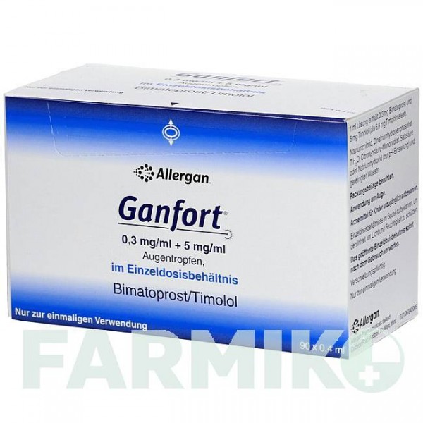 ГАНФОРТ (GANFORT) 0,3 мг/мл + 5 мг/мл капли 90x0,4 мл - Тимолол, Биматопрост ABBVIE