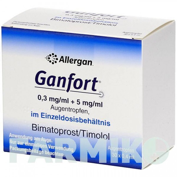 ГАНФОРТ (GANFORT) 0,3 мг/мл + 5 мг/мл капли 30x0,4 мл - Тимолол, Биматопрост AXICORP PHARMA