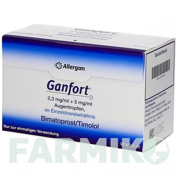ГАНФОРТ (GANFORT) 0,3 мг/мл + 5 мг/мл краплі 90x0,4 мл - Тимолол, Біматопрост EUROPEAN PHARMA