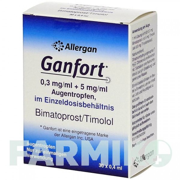ГАНФОРТ (GANFORT) 0,3 мг/мл + 5 мг/мл капли 30x0,4 мл - Тимолол, Биматопрост KOHLPHARMA