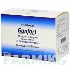ГАНФОРТ (GANFORT) 0,3 мг/мл + 5 мг/мл капли 90x0,4 мл - Тимолол, Биматопрост KOHLPHARMA