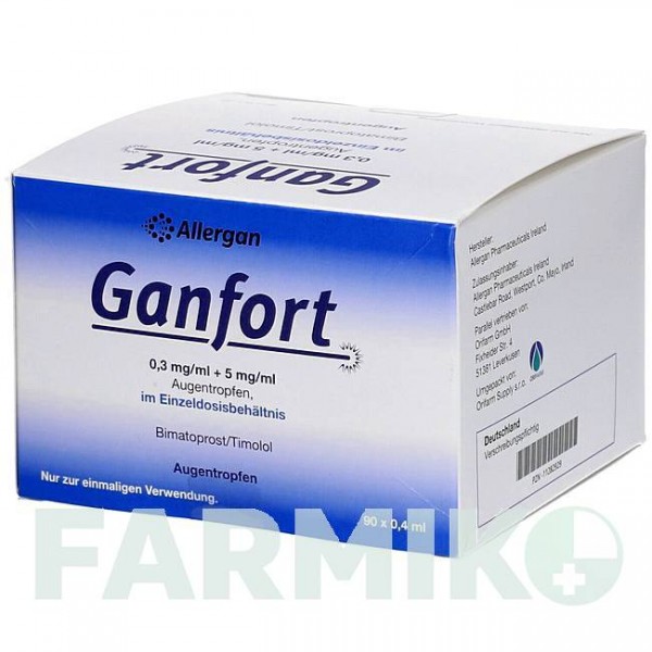 ГАНФОРТ (GANFORT) 0,3 мг/мл + 5 мг/мл капли 90x0,4 мл - Тимолол, Биматопрост ORIFARM