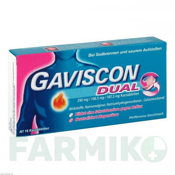 ГАВИСКОН (GAVISCON) 250 мг/106,5 мг/187,5 мг таблетки 16 шт - Альгиновая кислота, Другое RECKITT BENCKISER