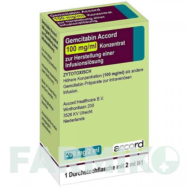 ГЕМЦИТАБІН (GEMCITABIN) 200 мг/2 мл концентрат 1 шт - Гемцитабін ACCORD HEALTHCARE