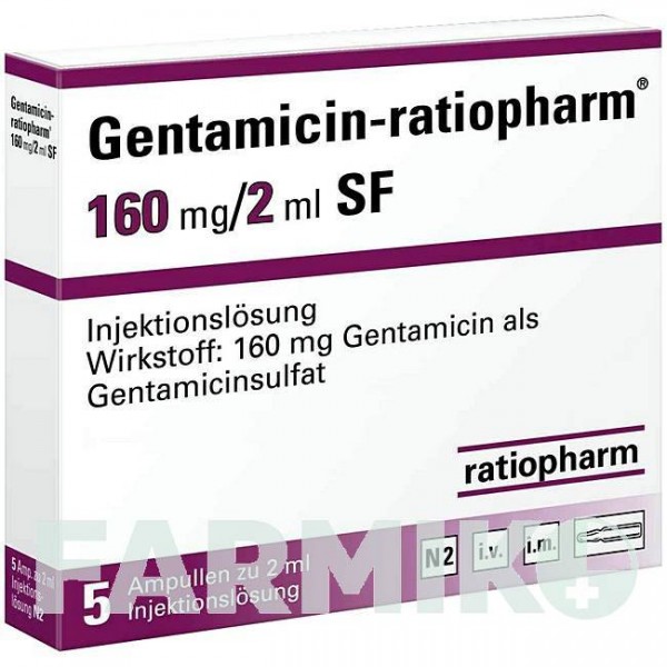 ГЕНТАМІЦИН (GENTAMICIN) 160 мг/2 мл розчин 5x2 мл - Гентаміцин RATIOPHARM
