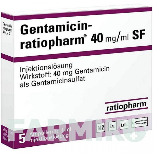ГЕНТАМІЦИН (GENTAMICIN) 40 мг/мл розчин 5 шт - Гентаміцин RATIOPHARM