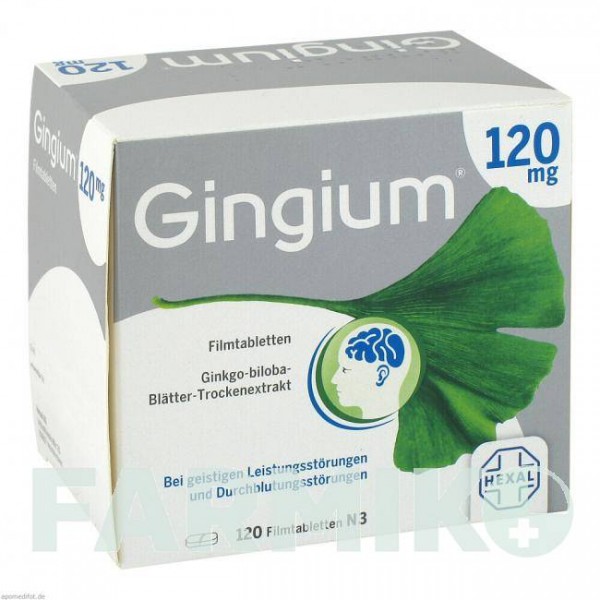ГИНГИУМ (GINGIUM) 120 мг таблетки 120 шт - Экстракт листьев гинкго билоба HEXAL