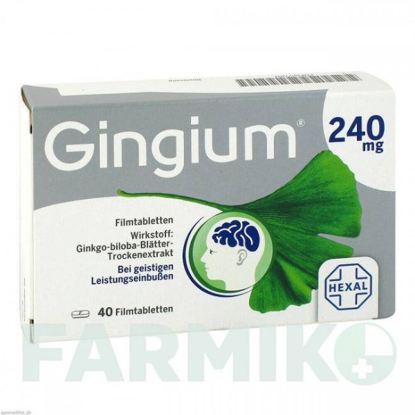 ГИНГИУМ (GINGIUM) 240 мг таблетки 40 шт - Экстракт листьев гинкго билоба HEXAL