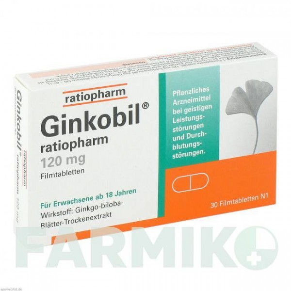 ГИНКОБИЛ (GINKOBIL) 120 мг таблетки 30 шт - Экстракт листьев гинкго билоба RATIOPHARM
