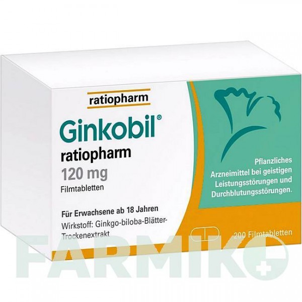ГИНКОБИЛ (GINKOBIL) 120 мг таблетки 200 шт - Экстракт листьев гинкго билоба RATIOPHARM