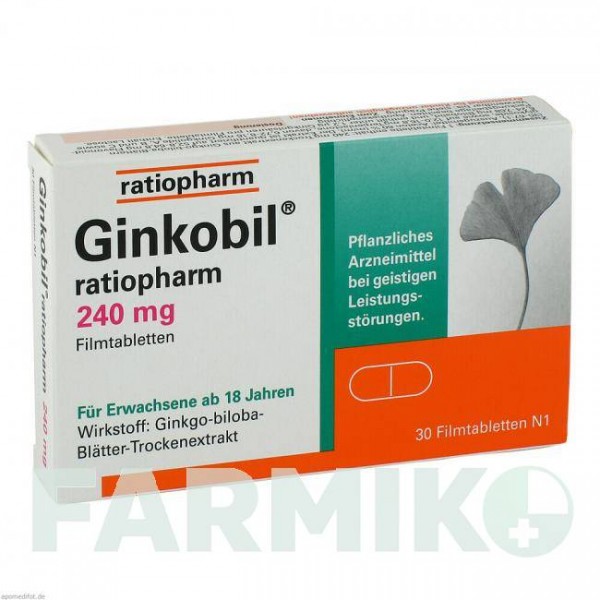 ГИНКОБИЛ (GINKOBIL) 240 мг таблетки 30 шт - Экстракт листьев гинкго билоба RATIOPHARM