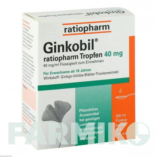 ГИНКОБИЛ (GINKOBIL) 40 мг капли 200 мл - Экстракт листьев гинкго билоба RATIOPHARM