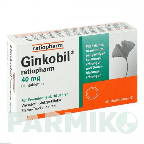 ГИНКОБИЛ (GINKOBIL) 40 мг таблетки 30 шт - Экстракт листьев гинкго билоба RATIOPHARM